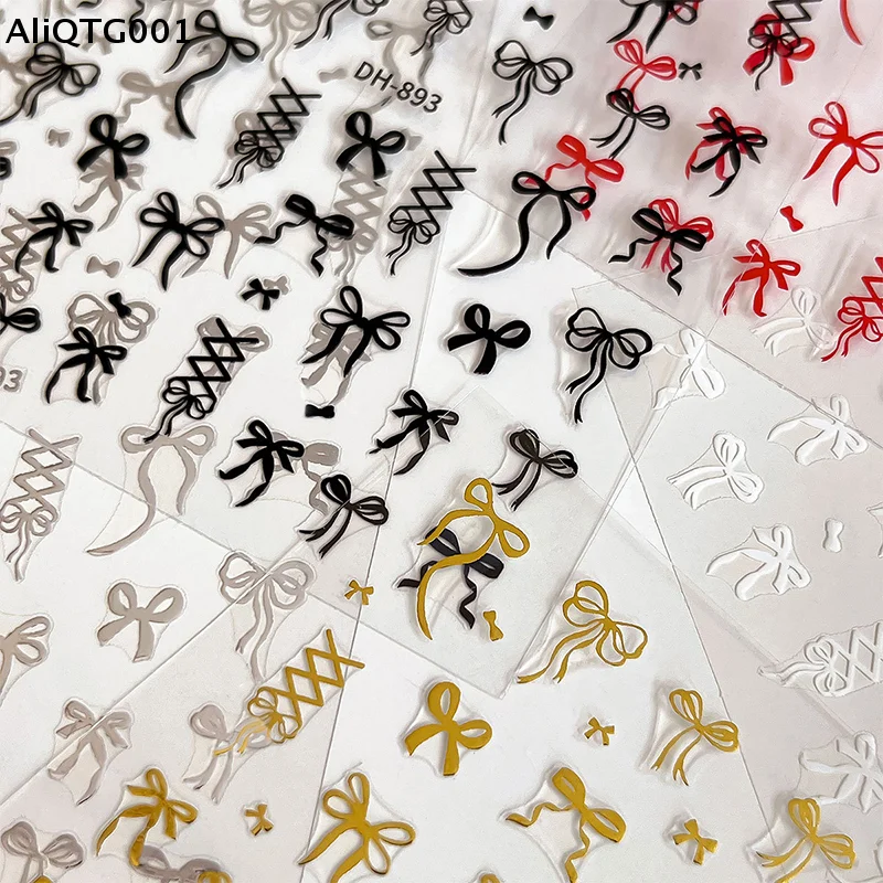 Kawaii Bow Tie Nail Stickers 1 Sheet Self-Adhesive Ribbon & Bowknot Nail Art Decals for DIY Manicure Decor