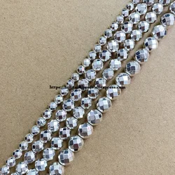 Faceted Shining Silver Plated Natural Hematite Stone Round Loose Beads 4 6 8 10 MM 15