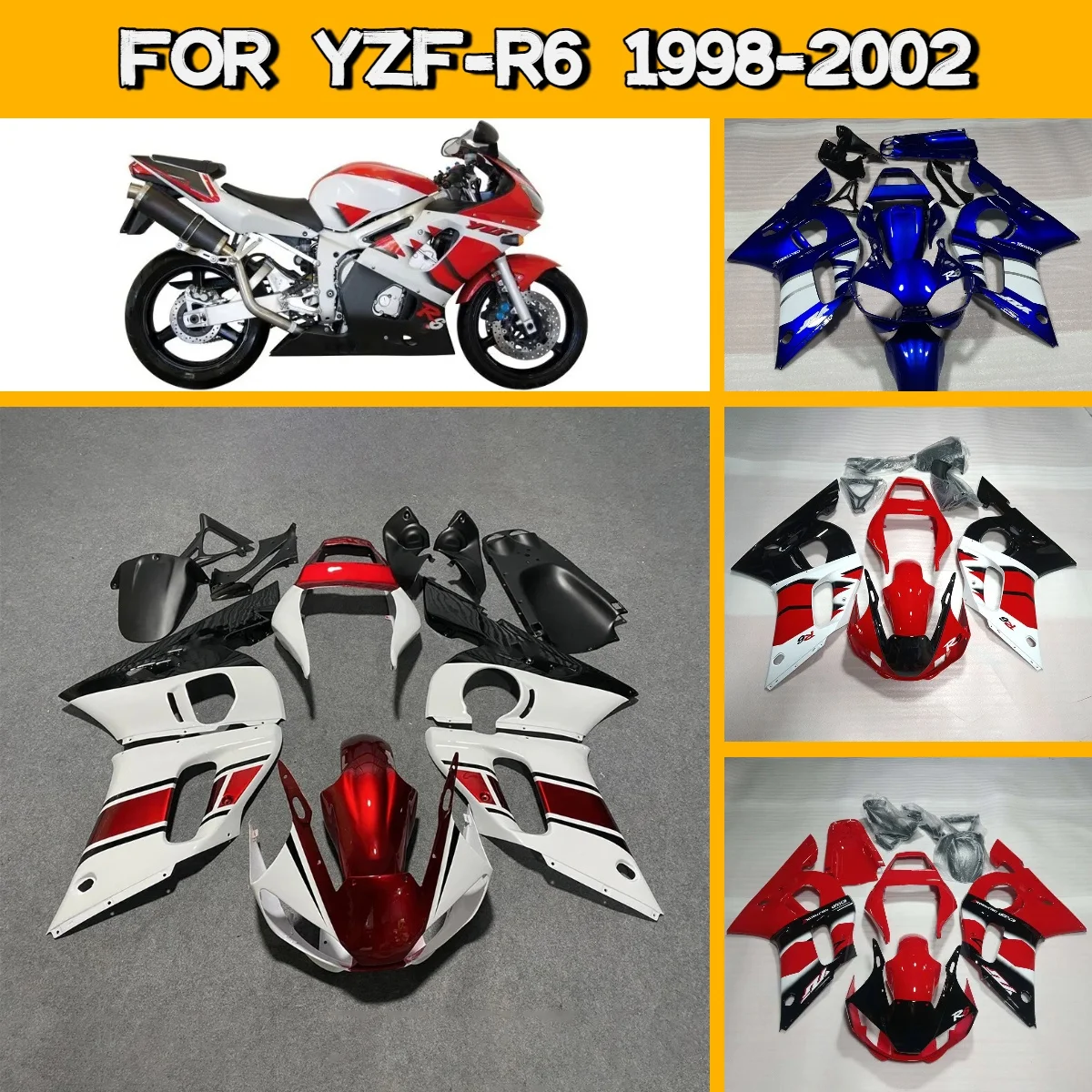 1998-2002 YZFR6 Motorcycle Complete Body Plastic Fairings Cover Perfect Fit for 98-02 Yamaha YZF R6 Fairing Kit