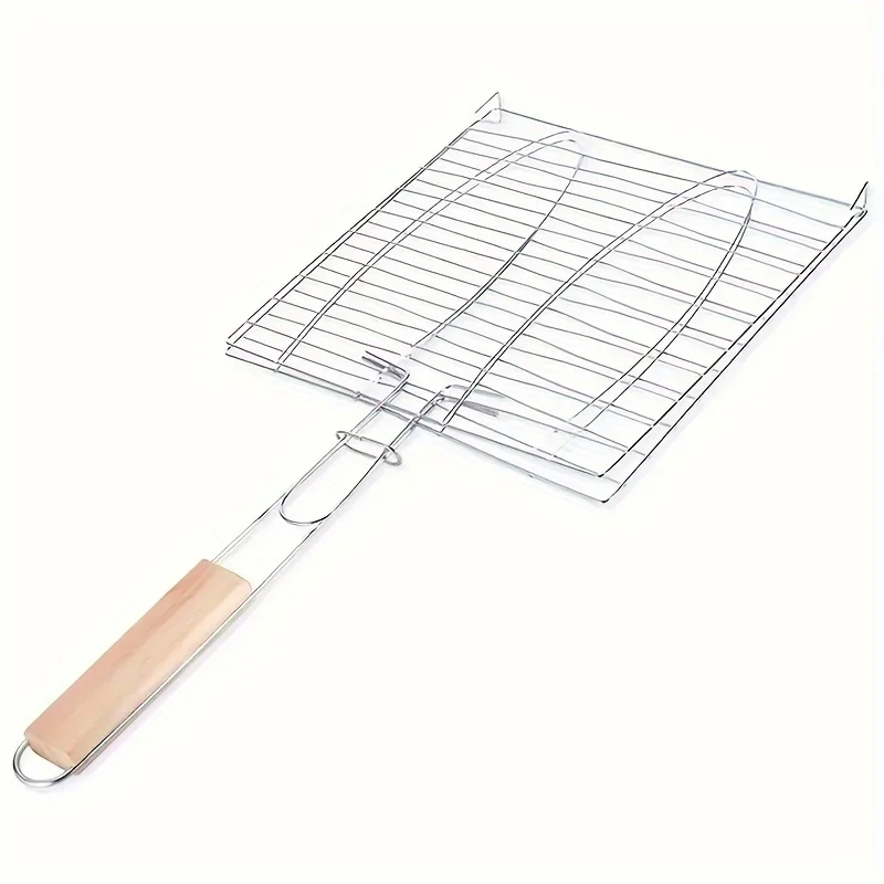 1pc, Efficient Outdoor BBQ  Large Stainless Steel Folding Mesh Basket With Temperature Control, Lid Included - Perfect For Resta