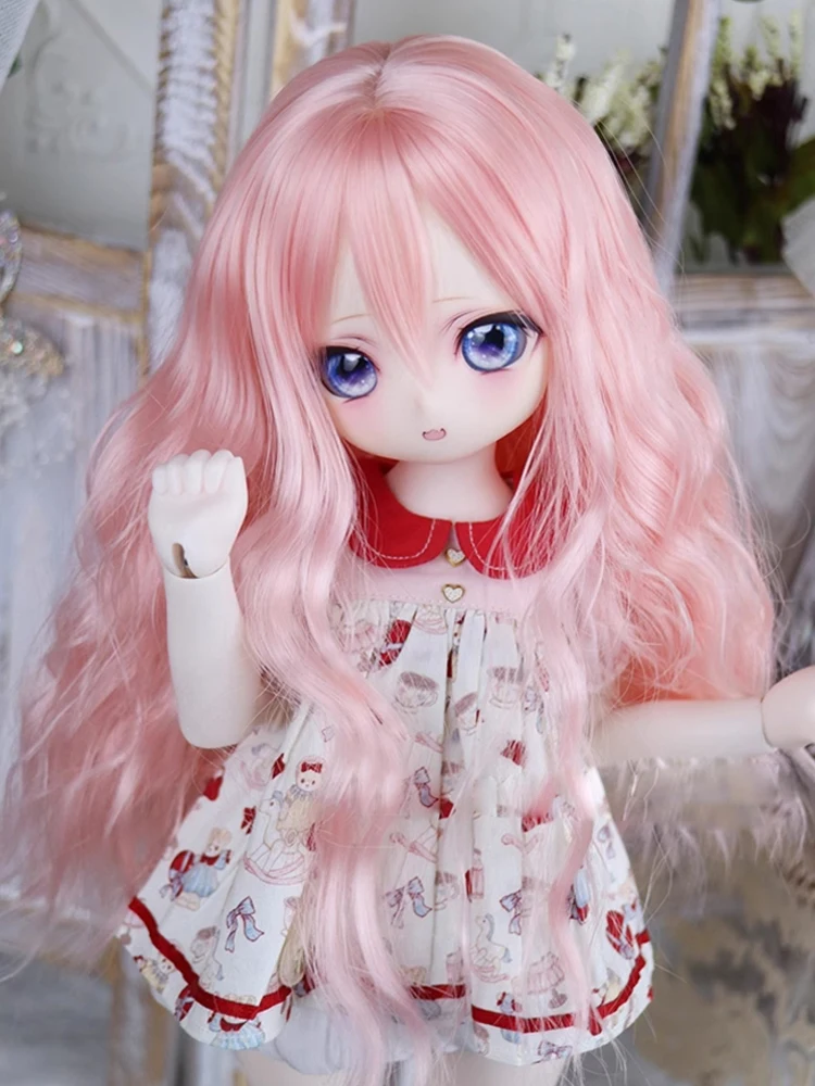 D09-P338 children toy BJD DD SD MSD 1/3 doll Accessoriess wig pink brown yellow High temperature long curly hair 1pcs