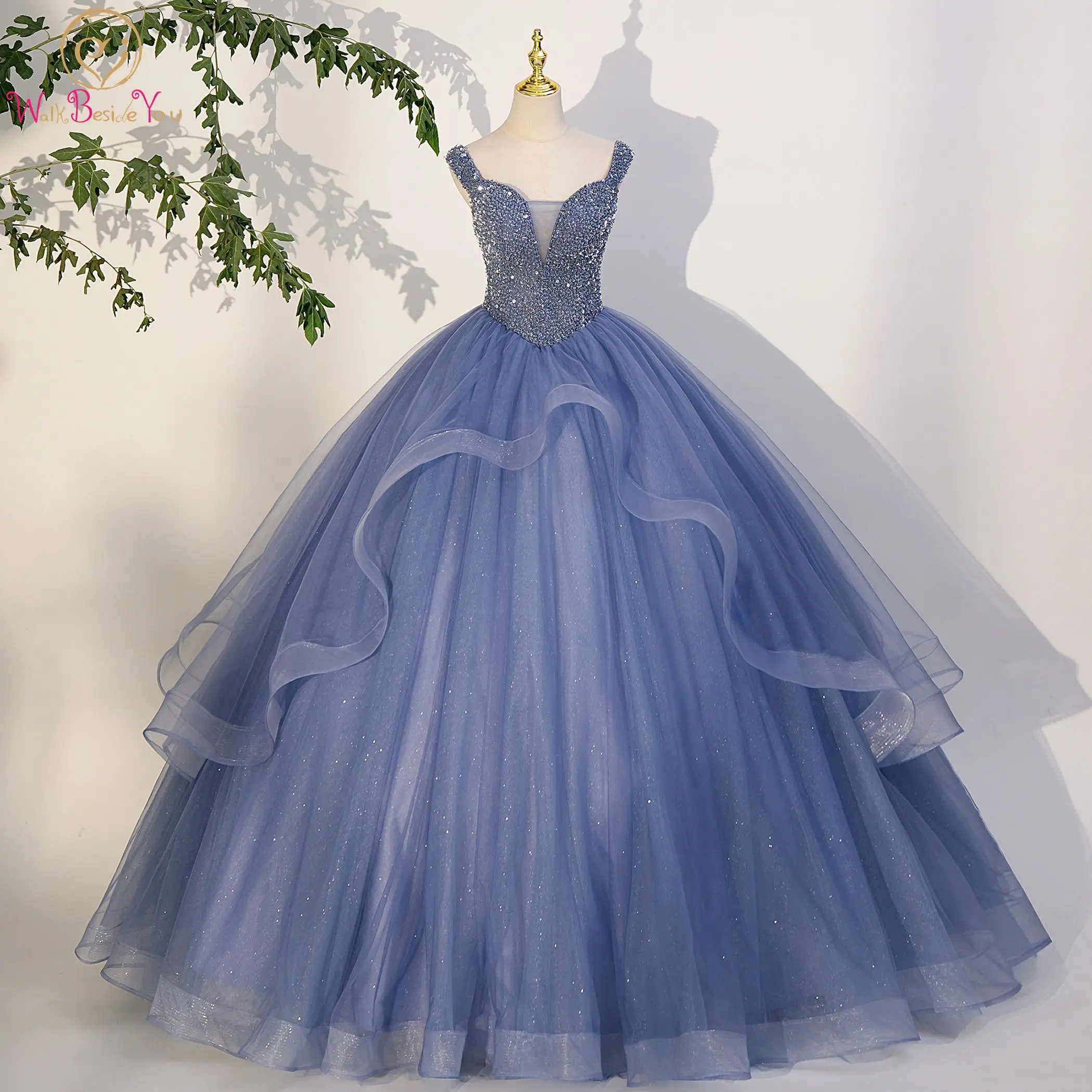 Formal Occasion Quinceanera Dresses 2024 Beaded Gray-blue Ball Gown 15 year Old dress for Young Party Gown Girl Floor Length