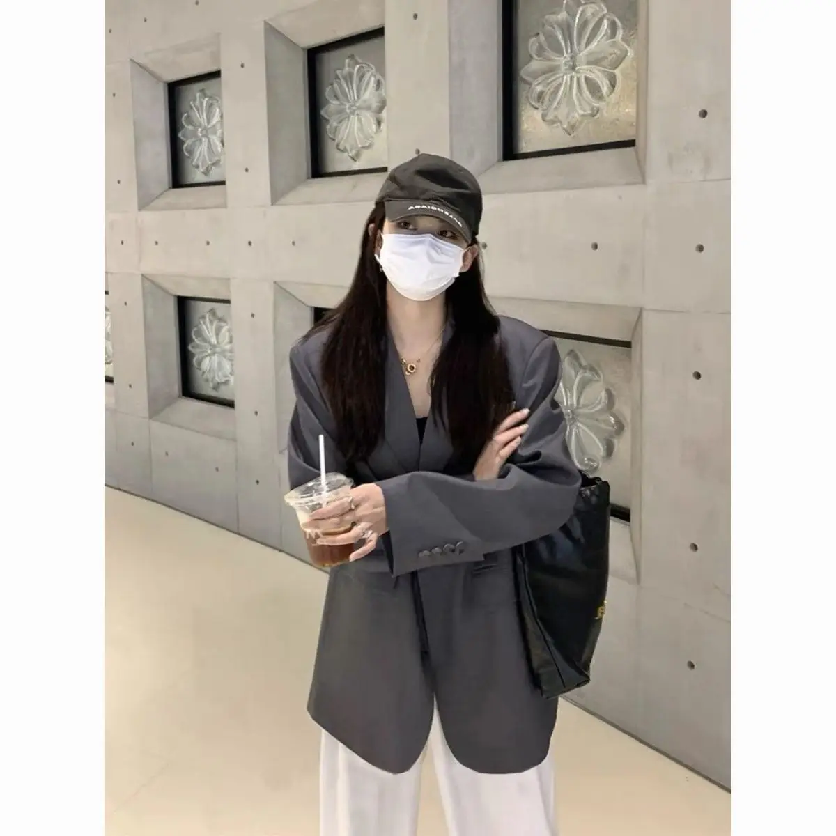 

Long Blazers Woman Oversized Business Lapel Sleeve Trendy Loose Outwear V Neck Bow Tie Pockets Streetwear Outwears Office Lady