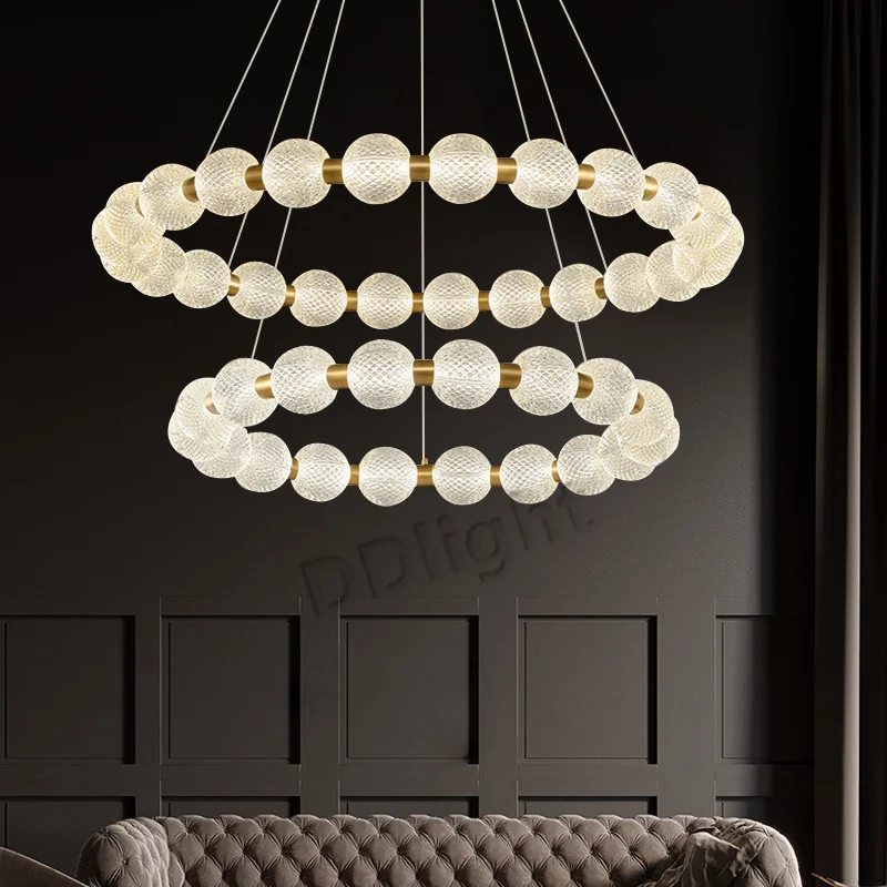 Modern Luxury Pearl Necklace Ring All Copper LED Ceiling Chandelier Lighting Living Room Lamp Bedroom Light Lustre Decor Fixture