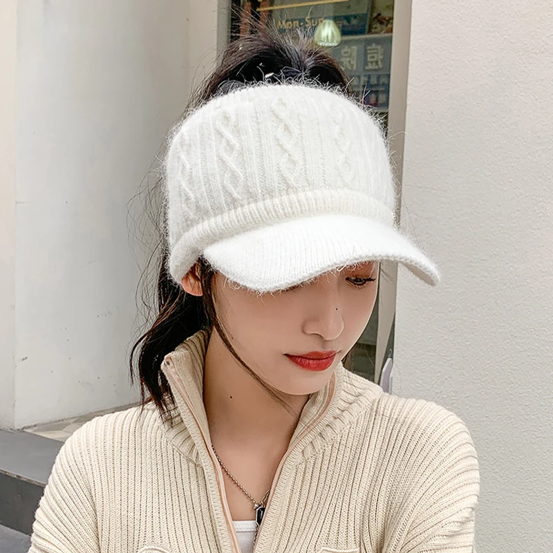 

Осенне-зимний полый цилиндр, универсальная вязаная шерстяная шапка плюс бархатная толстая теплая шапка для защиты ушей для женщин