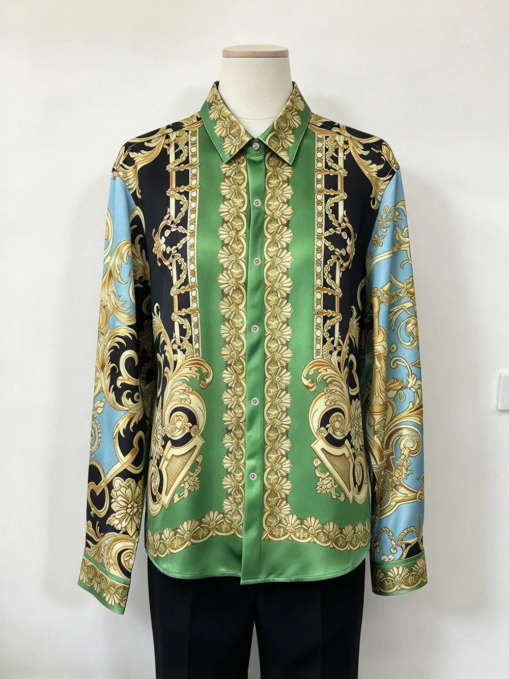 2026 Men's Premium High-Quality Green Print Shirt Lightweight Soft Fabric Long-Sleeve Shirt Men's Formal Wear Festivals Parties