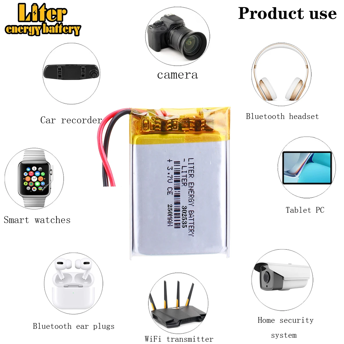 polymer lithium battery 302535 3.7V 250mah mp3 plug-in card bluetooth wireless