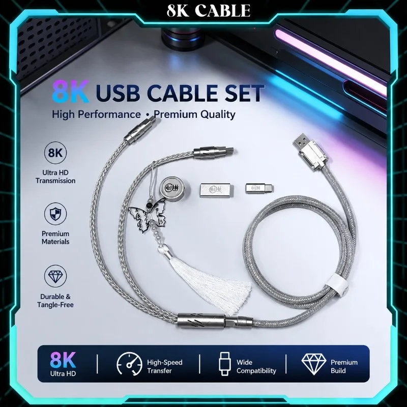 Original 8K Aviator Cable Single Crystal Copper Core for Mechanical Keyboard RGB 1-to-2 Separate Design High-Stability Cable