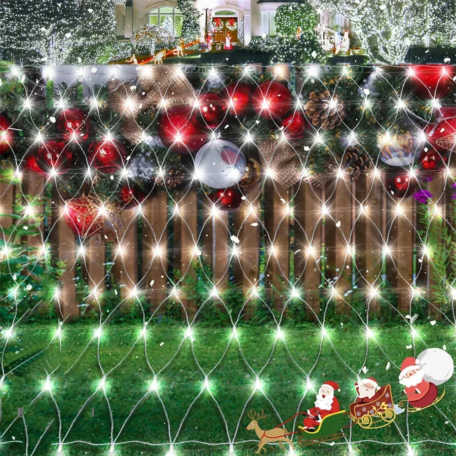 2X3M 3X3M 4.5X1.5M LED Net String ไฟคริสต์มาสกลางแจ้งตาข่ายผ้าม่าน Fairy Light Garlands สําหรับงานแต่งงานต้นไม้พุ่มไม้ตกแต่ง