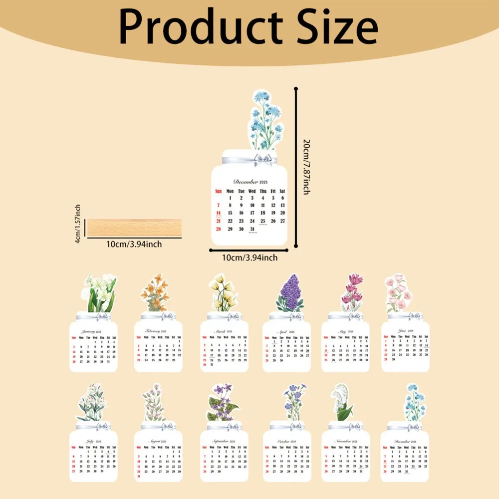 Tischkalender mit blühenden Blumen 2025, monatlicher Tischkalender mit abnehmbarem Sockel für die Schreibtischdekoration zu Hause, in der Schule, im Büro