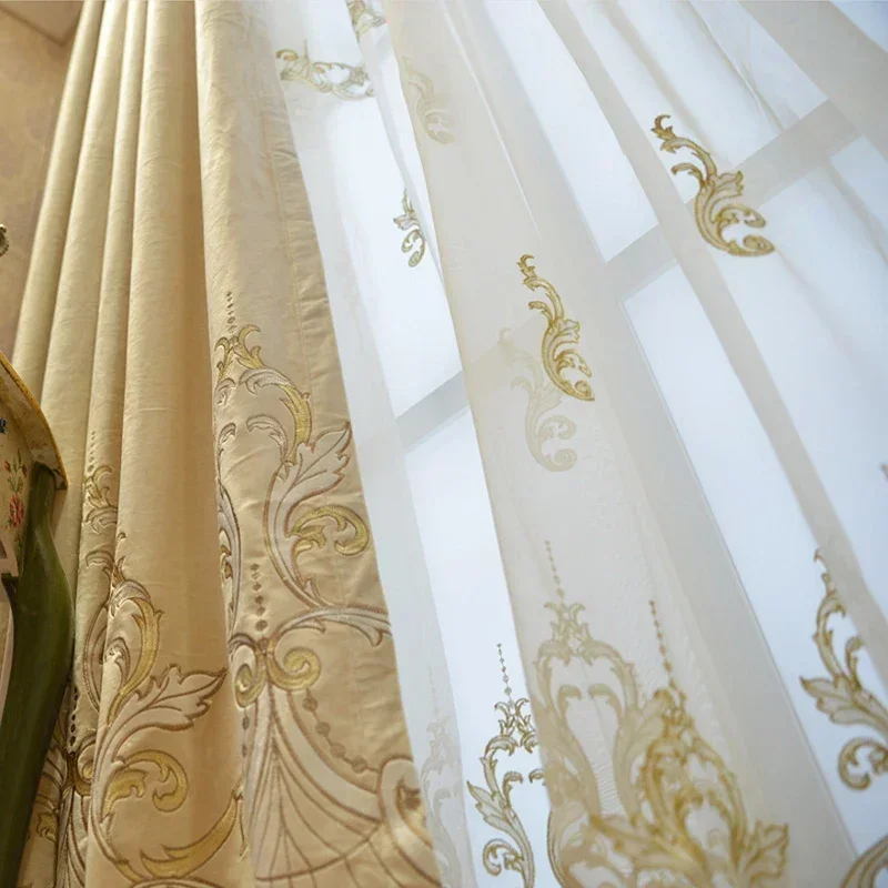 

European Luxury Cream Colored Embroidered Curtains For Living Room Bedroom Window Screen French Window Customized