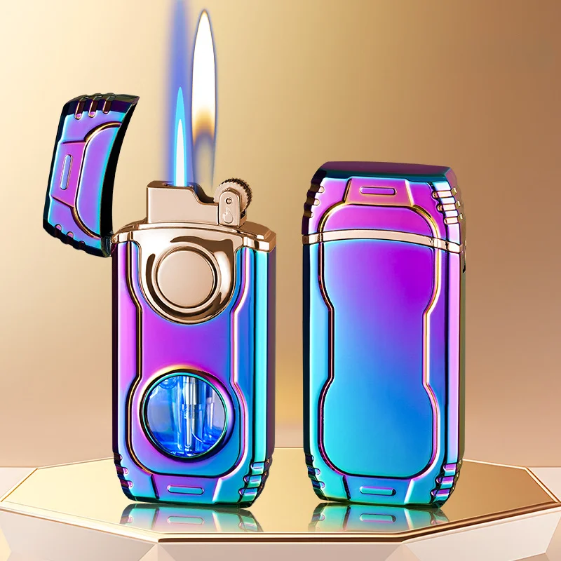 Creative Transparent Air Chamber Direct Injection + Open Flame Switchable Lighter Metal Grinding Wheel Inflatable Lighter Gift