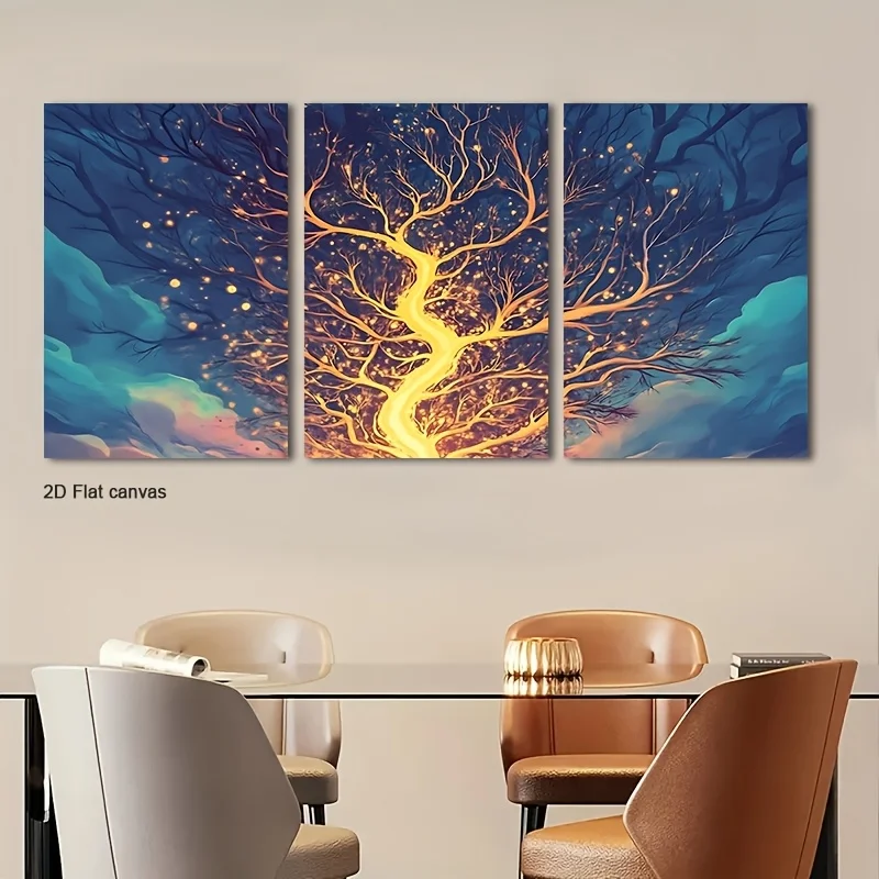 Frameless canvas 2D Flat, 2D Flat, 2D Flat Set Of 3 Luminous Night Blossom Canvas Artworks, , Ideal For Decorating Rooms, Off