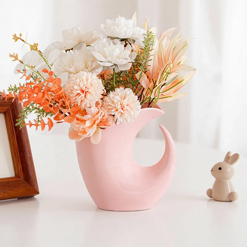 CAPIRON Pink Ceramic Vase Red Blue for Fresh Flower Home Interior Centerpiece Living Room Bathroom Mantel Decoration Accessories