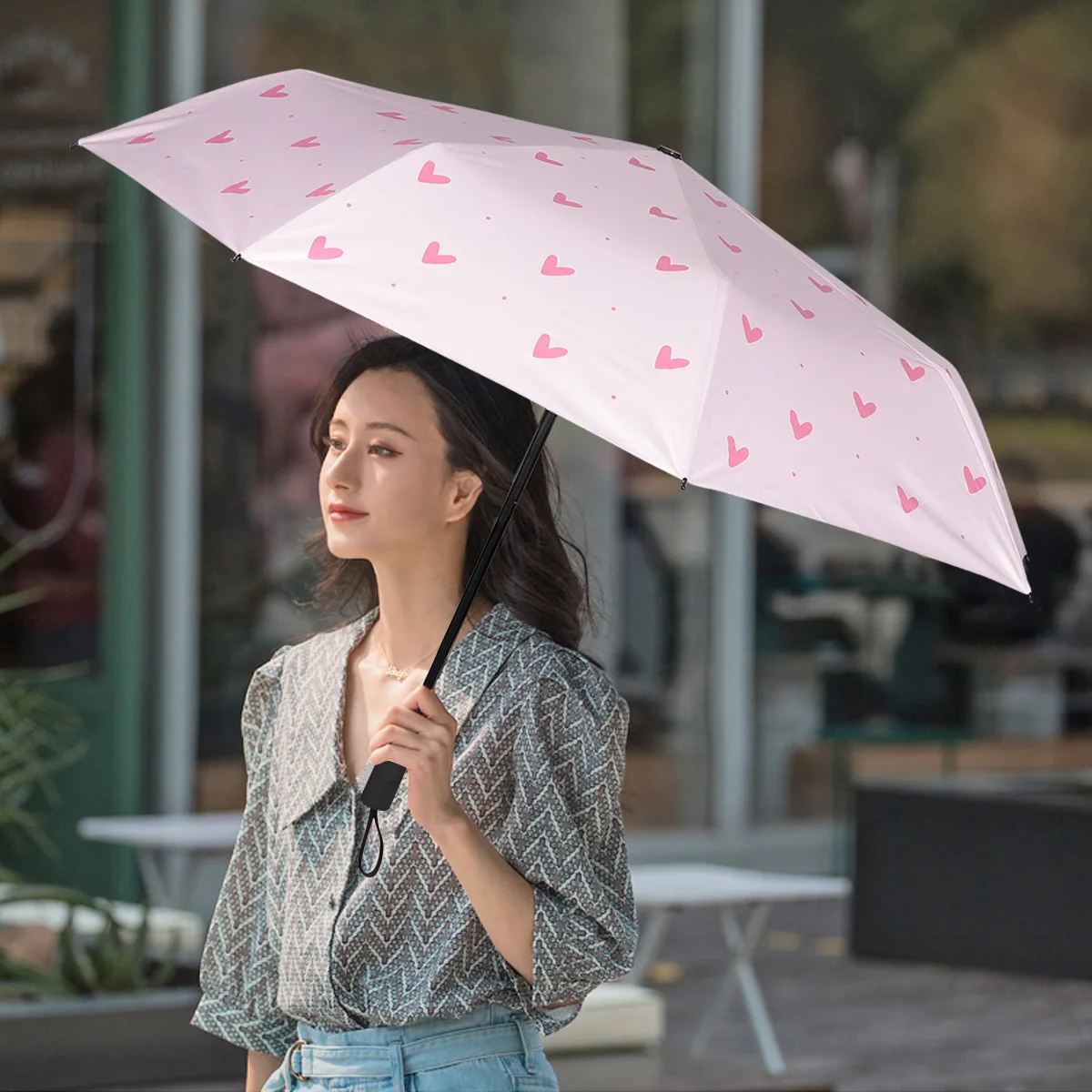 

UV Proof Sun Umbrella Lightweight Foldable Travel Windproof Unisex Heart Pattern Rain Protection Sun Protection High Quality