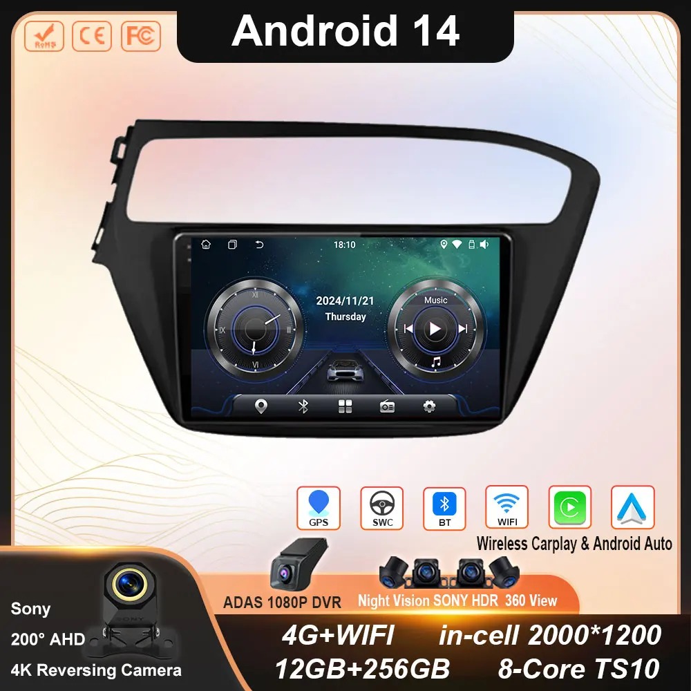 

Android 14 Carplay Auto Car Radio For Hyundai I20 2018 2019 GPS Multimedia Player Stereo Video Head Unit 360 Camera 4G+WiFi DSP