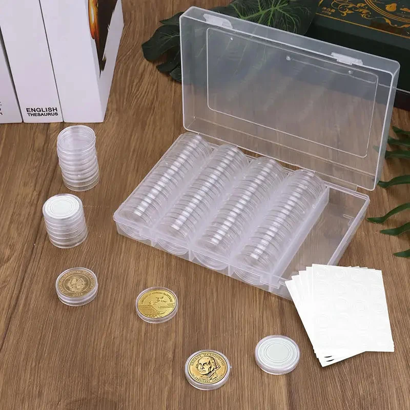 100pcs Coin Capsules with Gasket Storage Box Round Plastic Commemorative Coin Collection Case