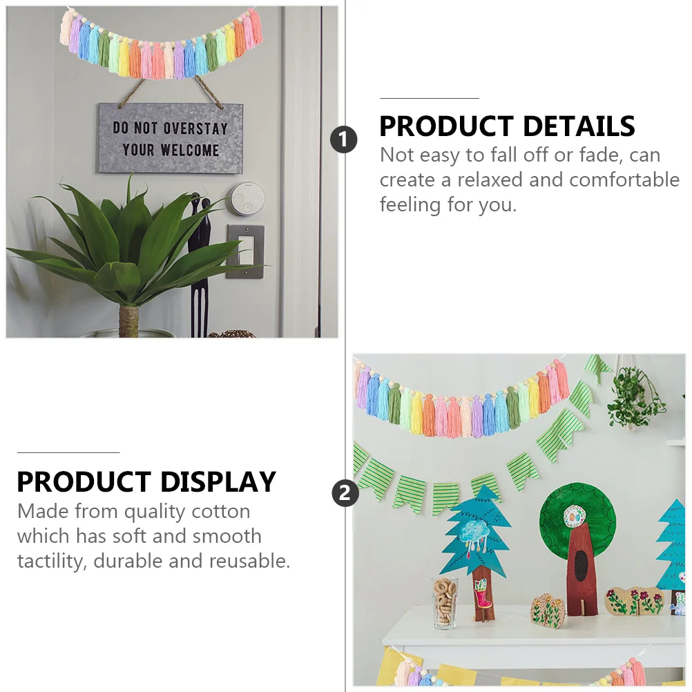 

Rainbow Tassel Garland Cotton Wall Hanging Decor For Bedroom Living Room Nursery Bohemian Colorful Garland