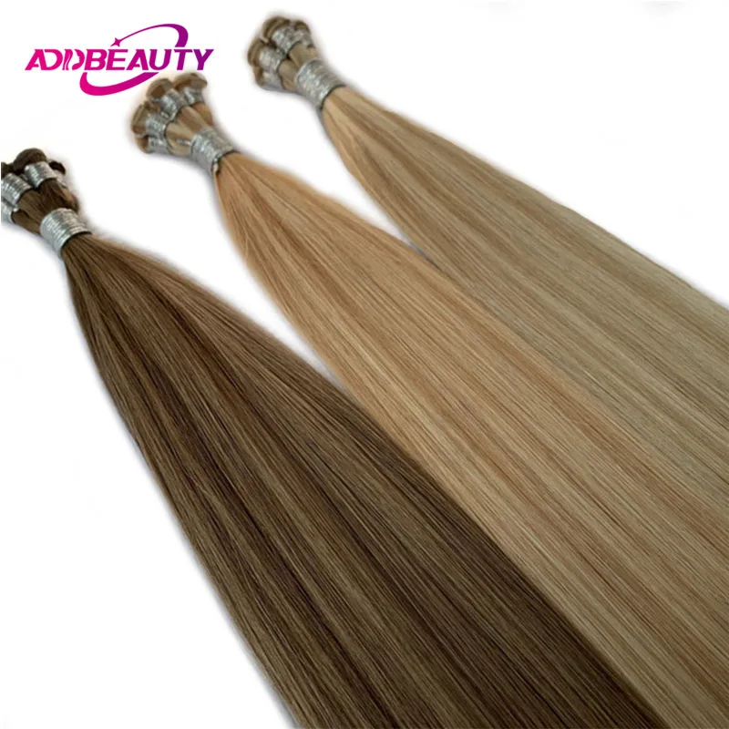 Straight Hand Tie Virgin Human Hair Weft Extensions Hair Bundles Ombre Blonde Color 100g Natural Brazilian Double Drawn Weft 613