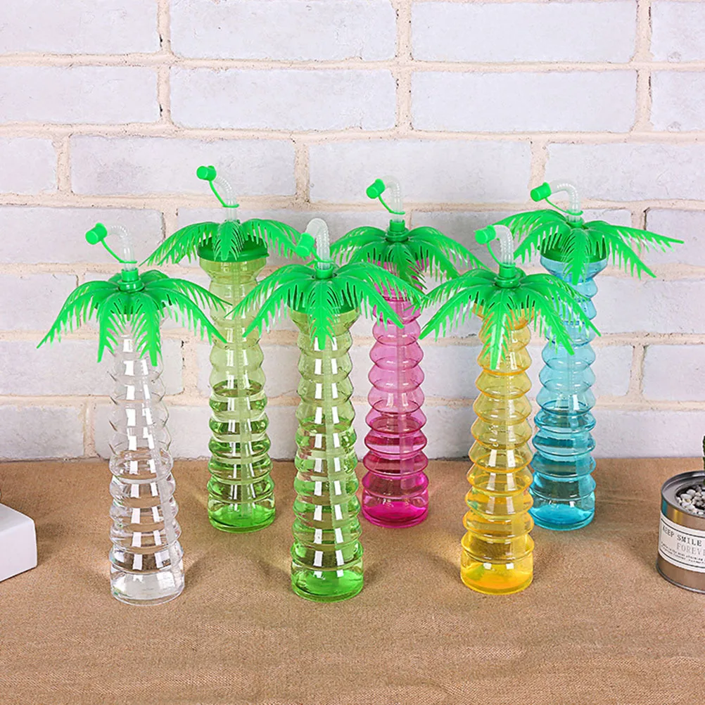 Vasos para bebidas de palma de coco, 5 uds., elegantes, para fiestas hawaianas, uso seguro, no tóxico, creativo, botella de jugo con pajita, taza de árbol de coco