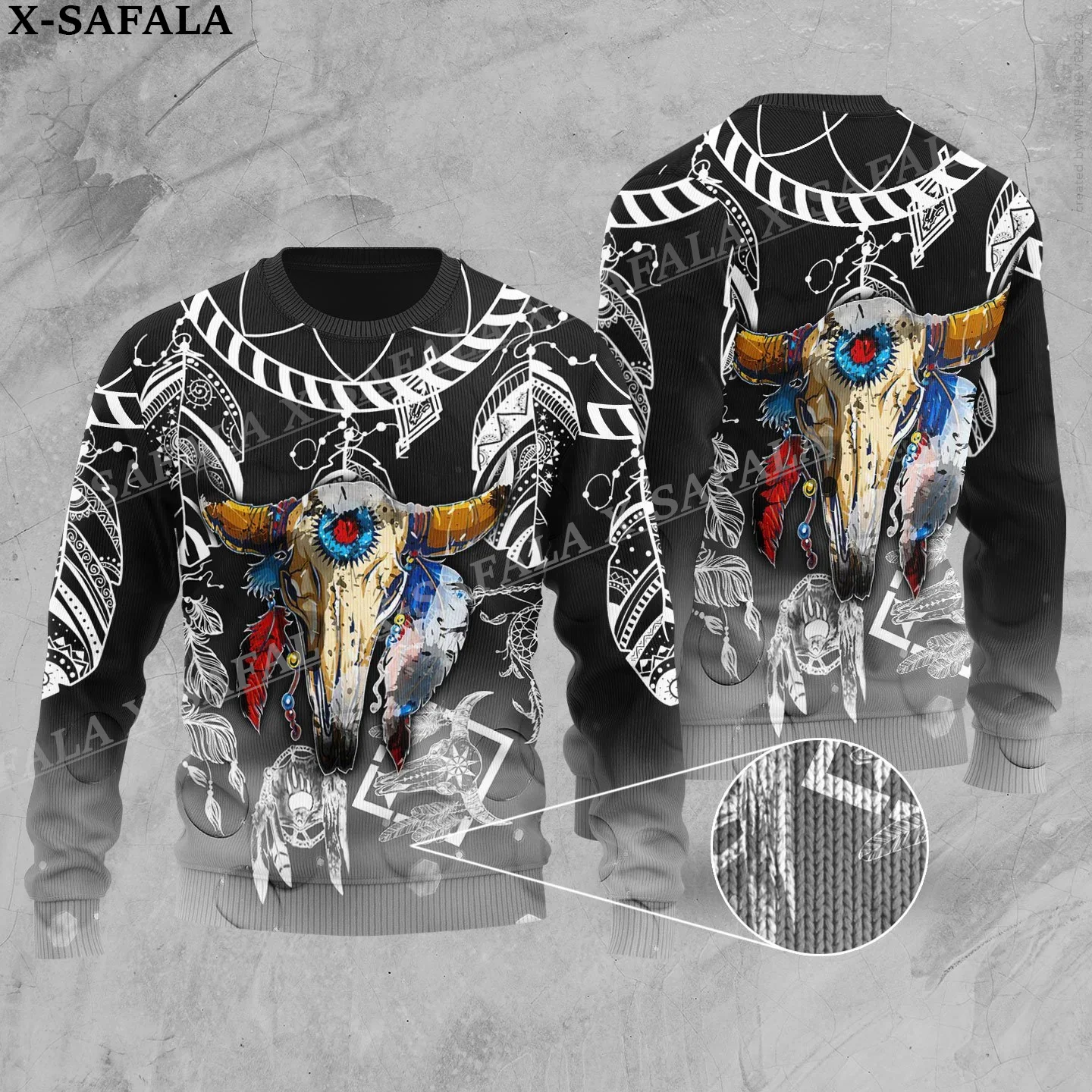 

Feather Native Wolf Pattern Ugly Christmas Knit Sweaters Funny Gift Jumpers Tops Couple Holiday Party Unisex Casual-10