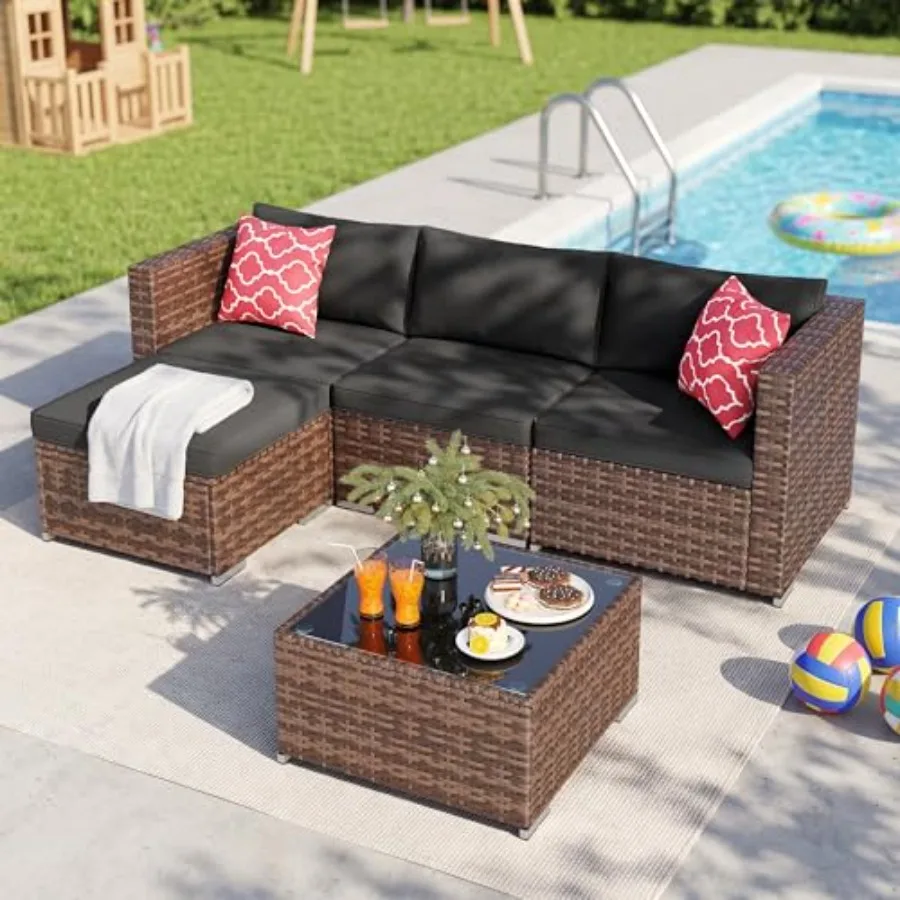 5-Piece Patio Furniture Set, Outdoor Couch, PE Rattan