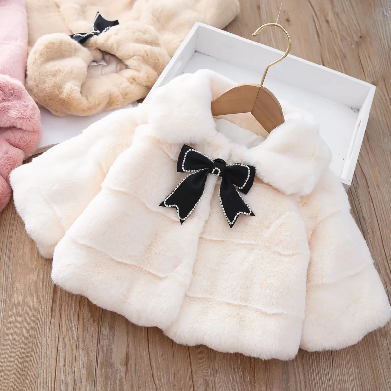 Ragazze bambino spesso abbigliamento bambino neonata fiocco imitazione pelliccia mantello mantello cappotto vestiti autunno inverno compleanno