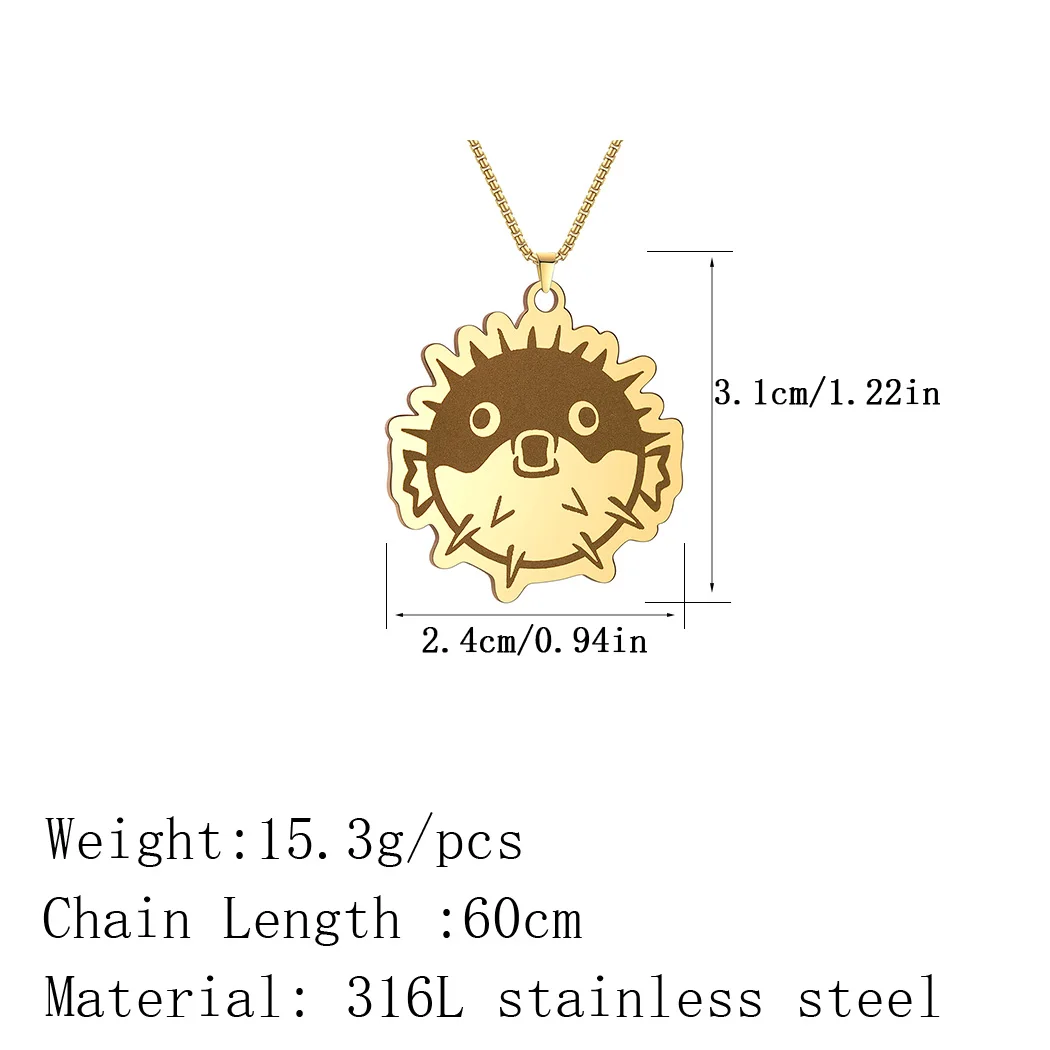 Kinitial Startled Puffer Fish Stainless Steel Necklace For Women Cute Sea Animal Jewelry Lovely Pendant Necklace Gift