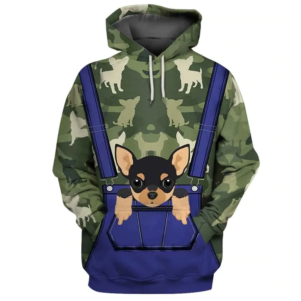 

HX Fashion Animals Hoodies 3D Graphic Animals Overalls Dog Chihuahua Hoodie Casual Sweatshirts Harajuku Pocket Streetwear