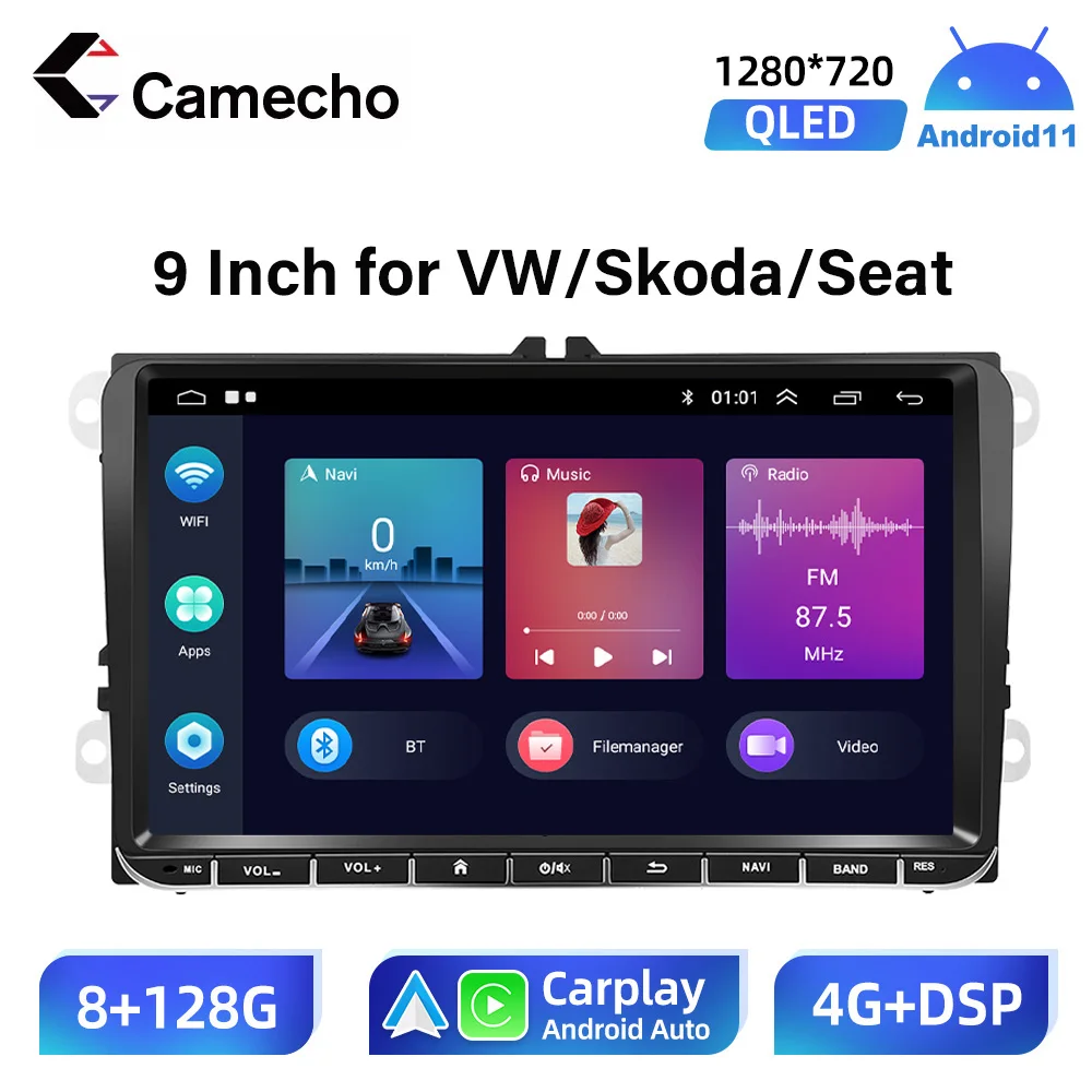 

Camecho 9"Inch Carplay Android Auto Car Radio Multimedia Player GPS For Volkswagen VW Golf 5 6 Passat B5 Bluetooth FM 2 Din DVD