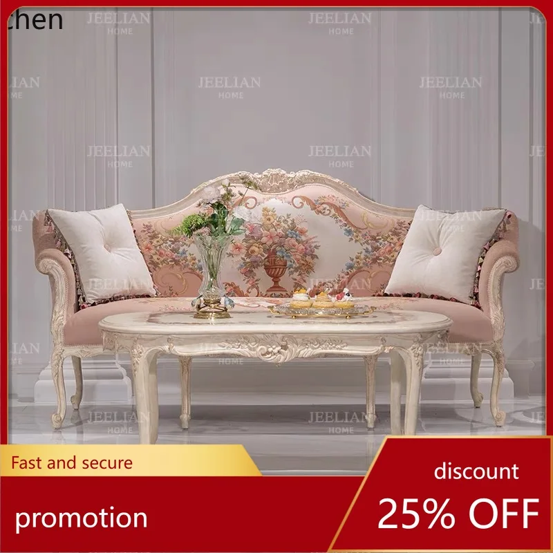 ZML Solid Wood Living Room Sofa Set Villa Fabric Single Three-Person Coffee Table Furniture