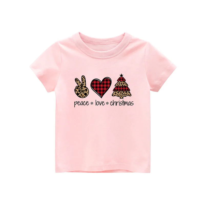 Christmas T-shirt Children's Pink Short-sleeved Monogram Print Round Neck Tshirt Boys Clothes