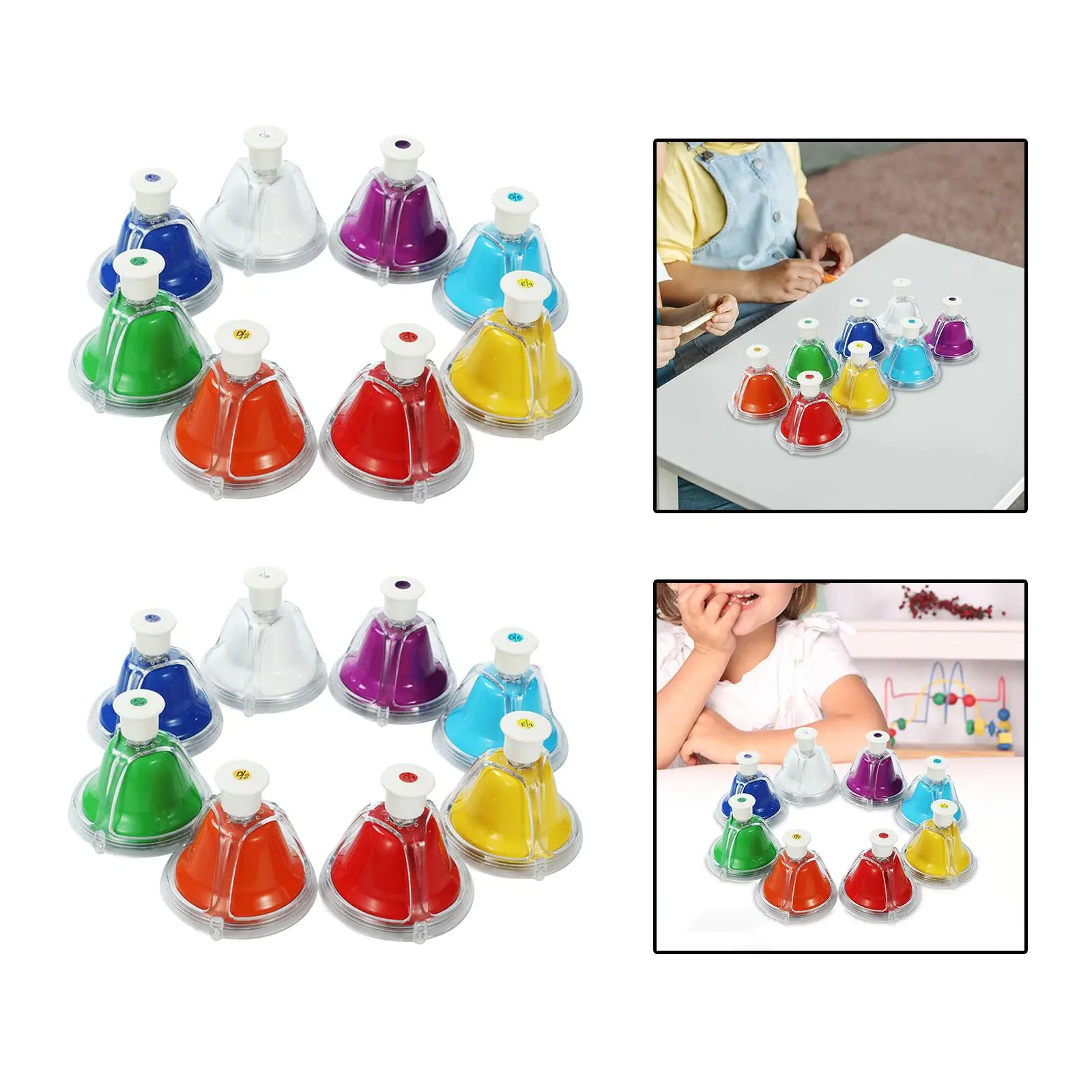 8 Notes Colorful Hand Bells Set Holiday Gift Educational Rainbow Colors Music Be