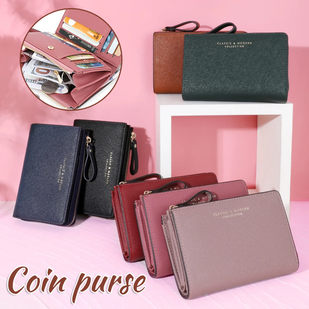 Fashion Cross-Pattern Hasp Short Wallet For Women Portable Large Capacity Coin Purse For Money Card Storage