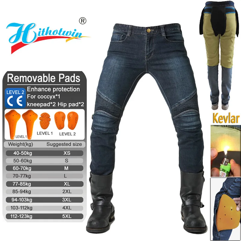 Men Aramid Motorcycle Jeans Windproof Protective Riding Pants Motocross Gear All Season Wear
