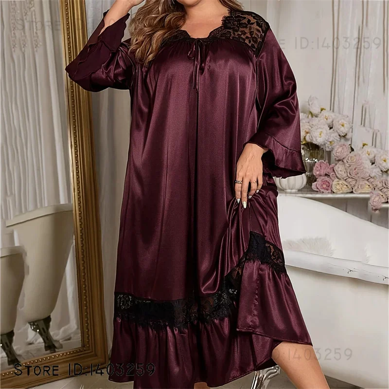 

Женская длинная ночная рубашка больших размеров 3XL, 4XL, 5XL, новая ночная рубашка весна-лето, домашнее платье, свободная шелковая атласная ночная рубашка, нижнее белье