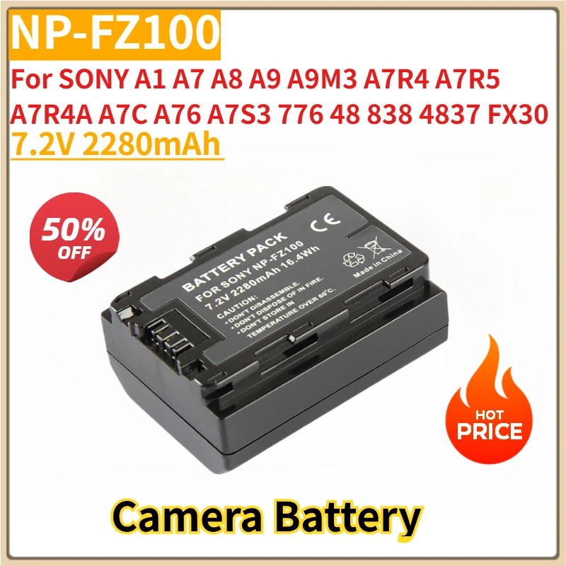 

New Replacement Camera Battery NP-FZ100 7.2V 2280mAh for SONY A1 A7 A8 A9 A9M3 A7R4 A7R5 A7R4A A7C A76 A7S3 776 48 838 4837 FX30