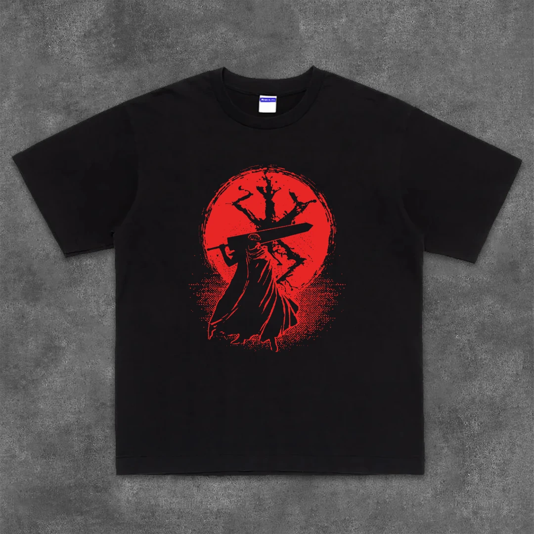 

Short-sleeved T-shirt, Sword-style Legend Berserk Men's and Women's Pure Cotton Loose Round-neck Half-sleeved Top