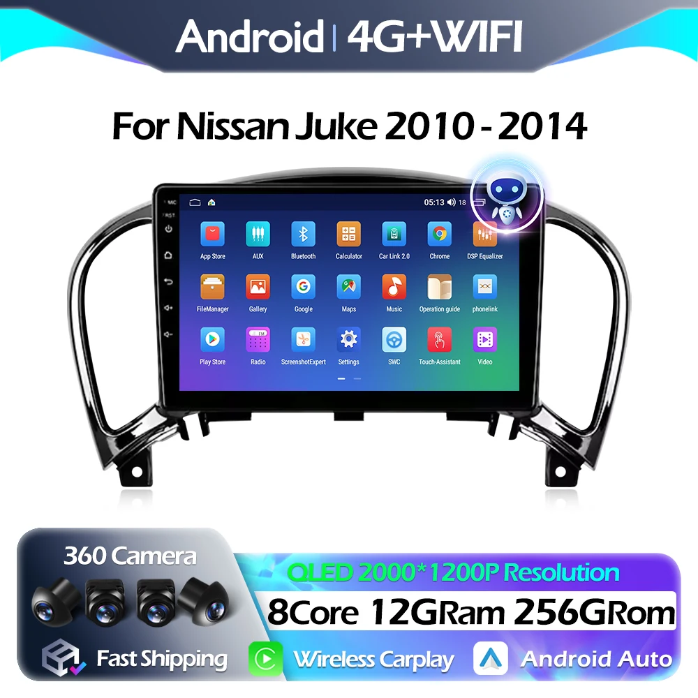 

For Nissan Juke 2010 - 2014 Car Radio Multimedia Video Player Navigation stereo Android Auto Carplay GPS WIFI FM QLED