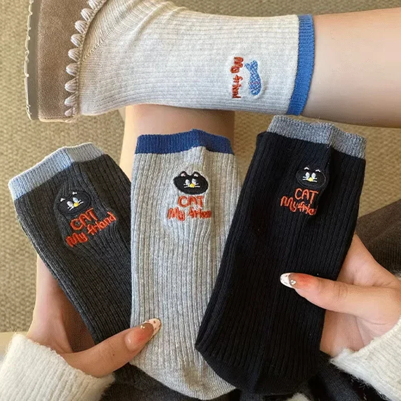 المطرزة هريرة الأطفال منتصف جوارب أنبوبية الربيع والخريف لطيف الكرتون جوارب قطنية Ins الرياضة المرأة جوارب أنبوبية طويلة #6