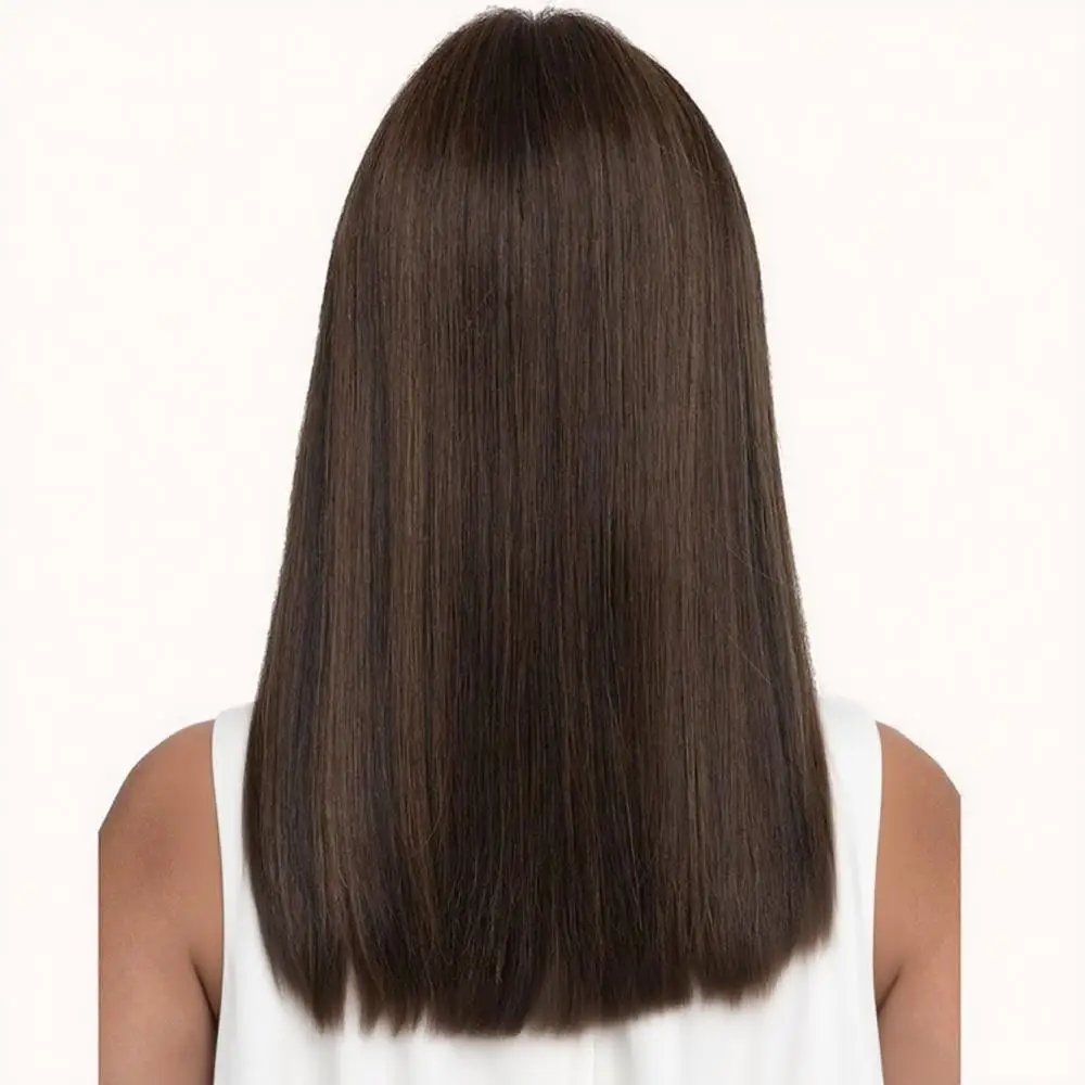 Modern style smooth straight hair design with long bangs, brown wig, Christmas gift for good friends