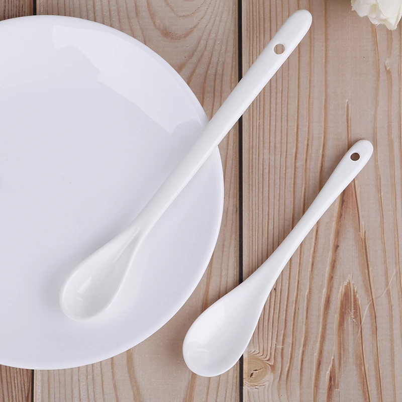 1PC Ceramic Spoons Long-short White Porcelain Coffee Soup Sugar Tea Dessert Cutlery【Homeclub】