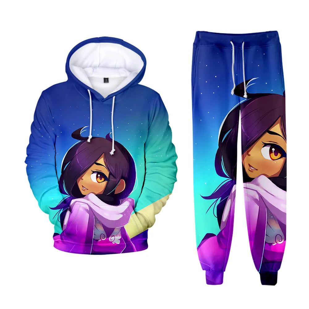 

Детский спортивный костюм с 3D-принтом аниме Aphmau Merch, Повседневная Толстовка с капюшоном и штаны, комплект из 2 предметов, весенне-осенняя Толстовка Оверсайз, модная одежда