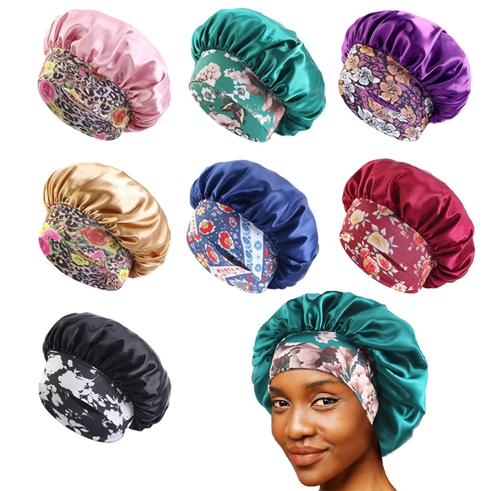 Gorro de satén liso para dormir para mujer, gorro de noche para el cuidado del cabello, gorro de ducha sedoso, cómodo gorro Unisex con banda de