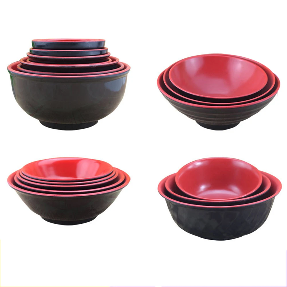 

2 pcs 1050Ml Imitation Porcelain Soup Bowl Red Black Double Color Anti-Drop Rice Bowl For Noodles Desserts 19X9Cm D5008