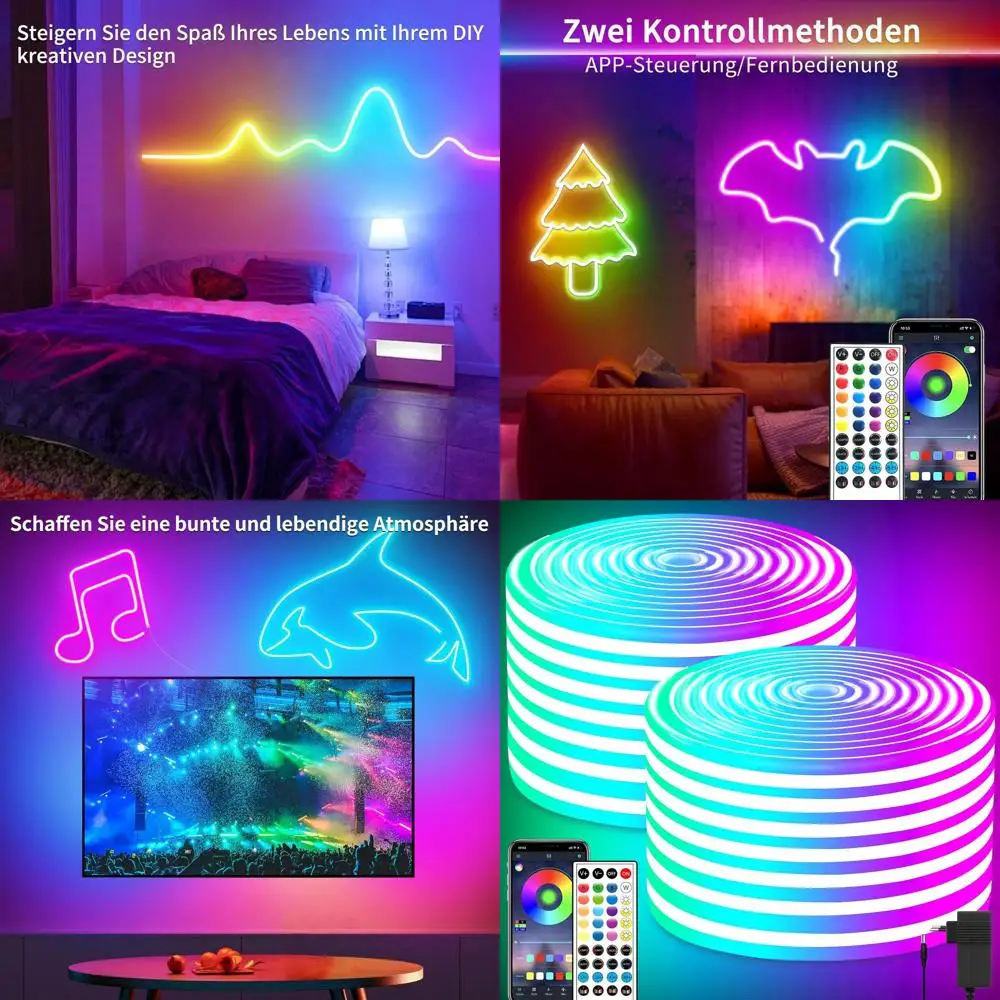 

Светодиодная лента RGB, 132 светодиода, управление через приложение и пульт, водонепроницаемая для улицы, синхронизация с музыкой, гибкая, для домашнего декора своими руками