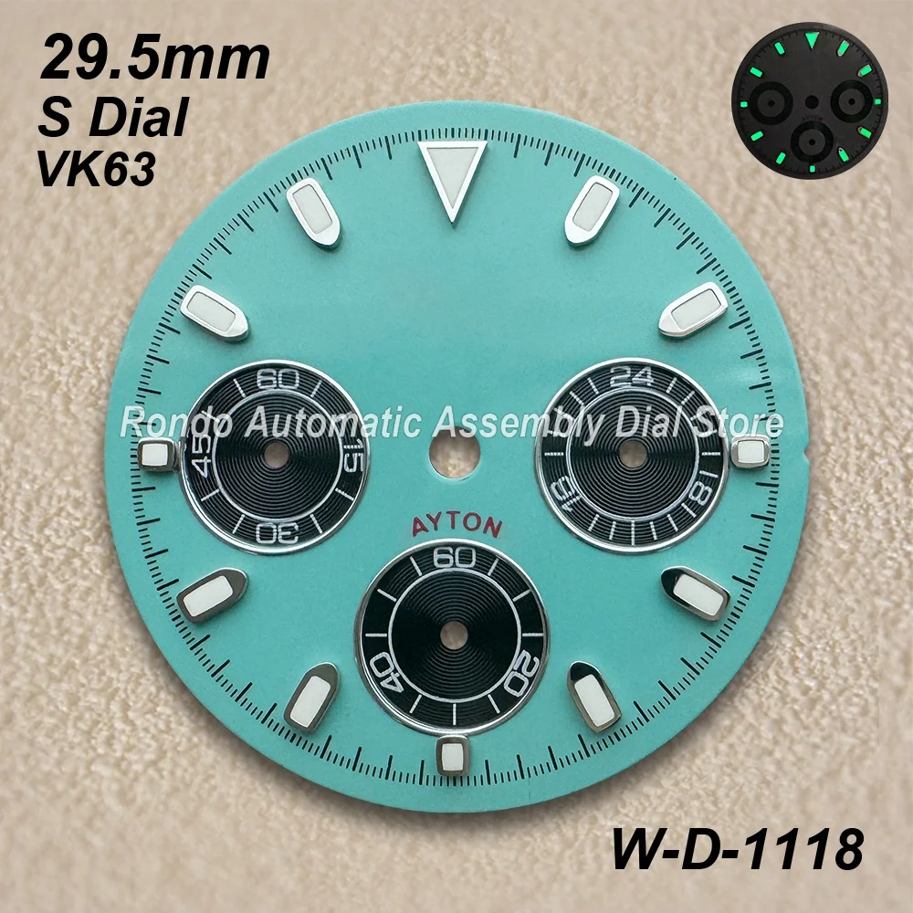 29.5mm Panda DTN S Dial Suitable For VK63 Movement Green Luminous High-Quality Quartz Dial Watch Modification Accessories