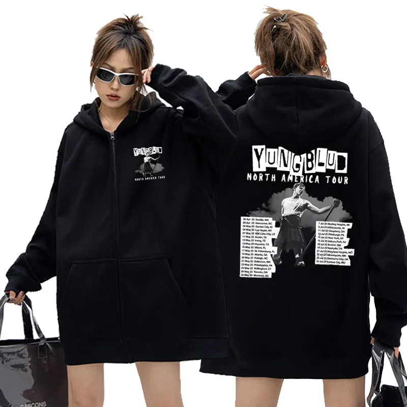 Rock Singer Yungblud 2023 World Tour Graphic Zipper Hoodie Unisex Oversized Sweatshirt Male Casual Streetwear Men Fashion Jacket