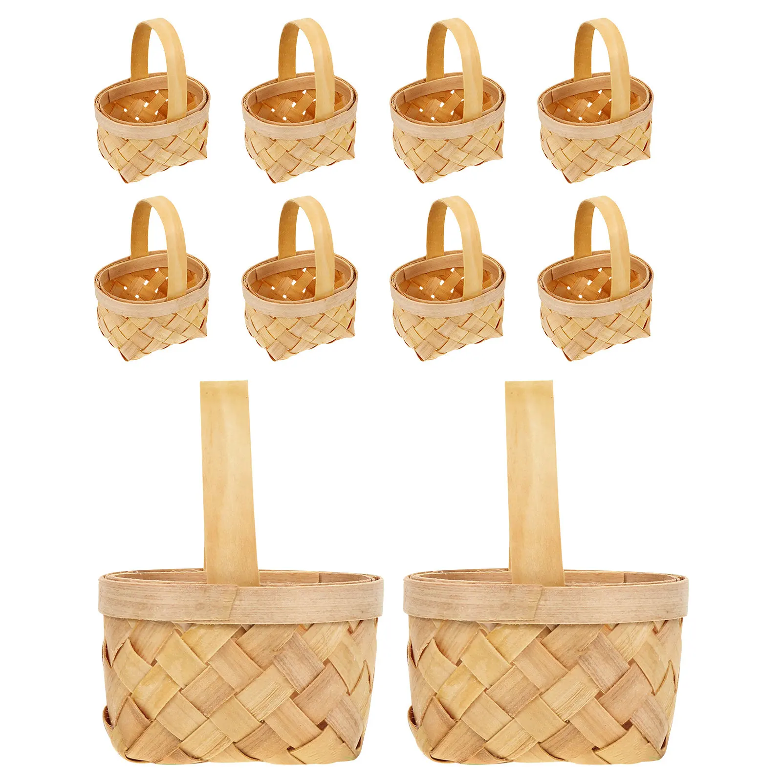 Cestas de madera rústicas para dulces, suministros para fiestas de boda, almacenamiento de regalos, Mini cestas decorativas, cesta de mano, 10 Uds.
