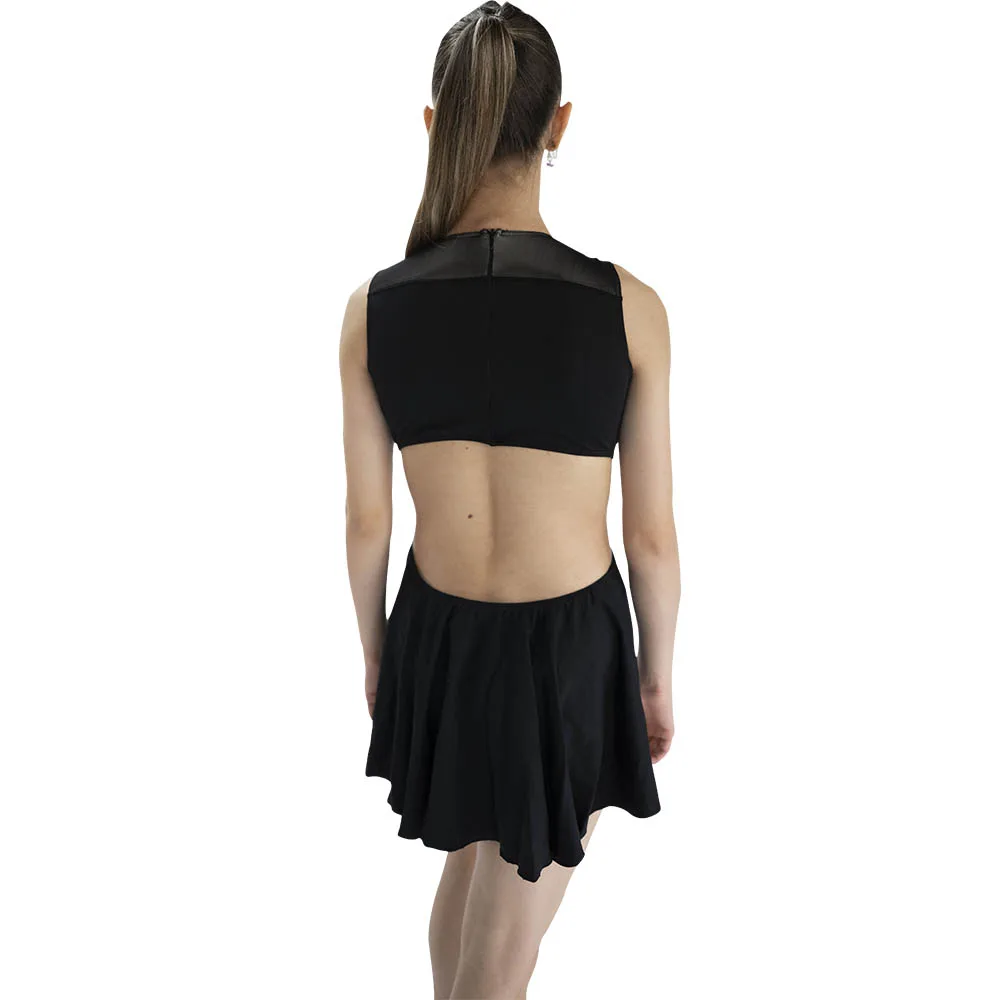 

Kids Girls Retail Wholesale Nylon Mesh Modern Dance Skirts Vest shoulder Sexy Deep V dance dress with flowing skirt hem